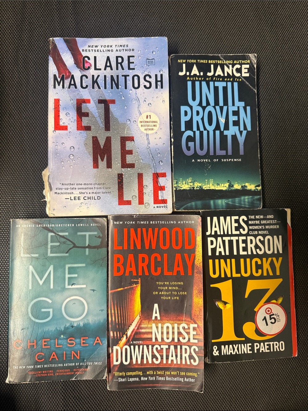 Assorted Paperback Thriller Book Lot - Blue, Black, Teal, Orange, Yellow Covers
